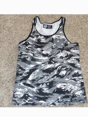 Born Fly Tank Top Mens L Camouflage Gray Black White Sleeveless Shirt